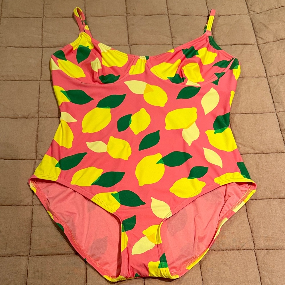 Kate Spade Coral Lemon-Print One-Piece Swimsuit NWT Size L
